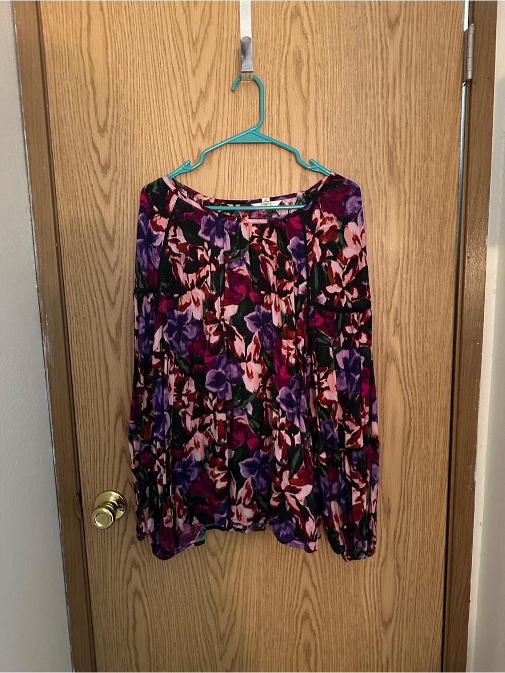 Terra & Sky Purple Multi Floral Long-Sleeve Blouse